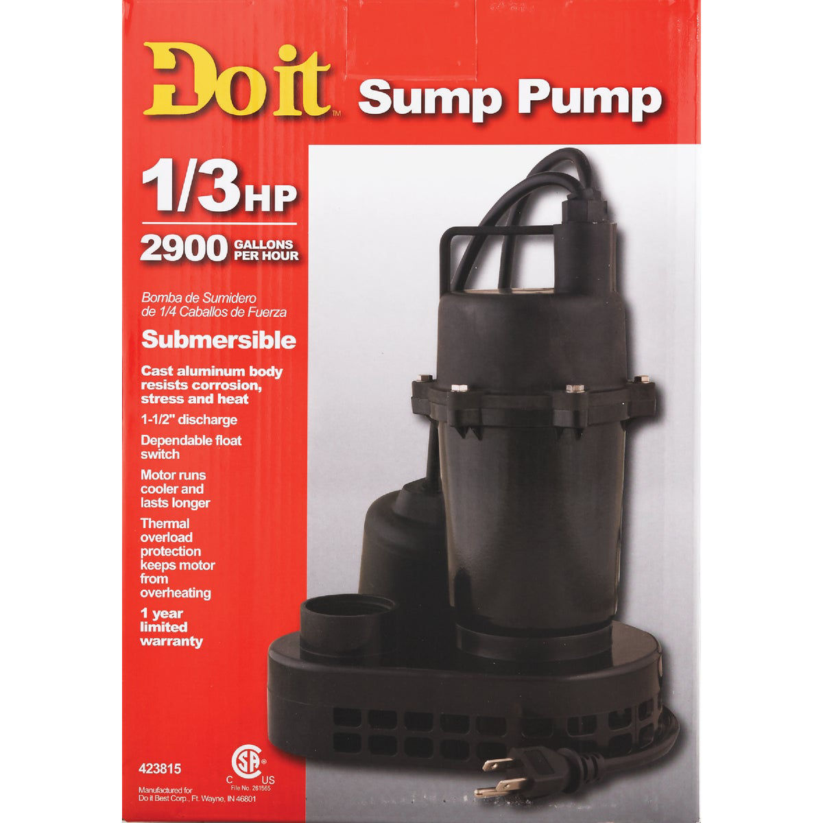 Do it 1/3 HP 115V Effluent and Submersible Sump Pump | Do it Best