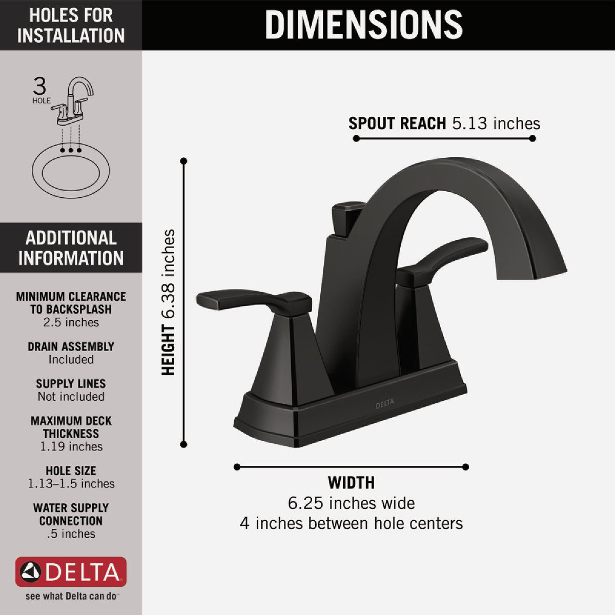 Delta Flynn Matte Black 2Handle Lever Centerset Bathroom Faucet with