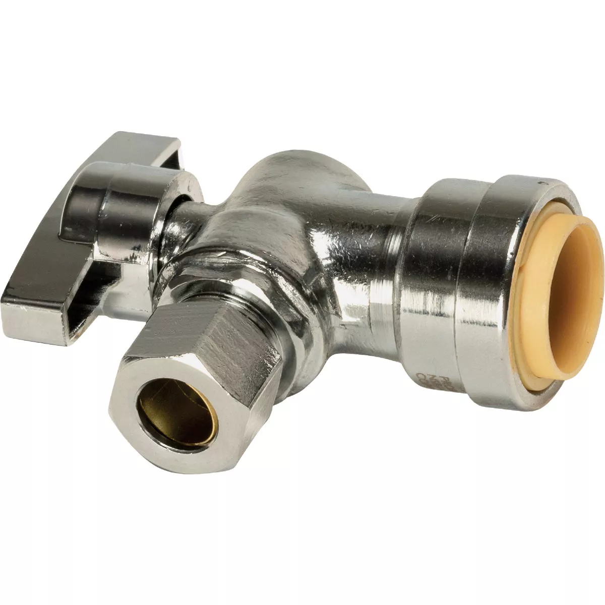 QuickFitting 1/2 In. Push-to-Connect x 3/8 In. O.D. Compression Chrome Plated Brass Quarter-Turn Angle Stop Valve - photo 3