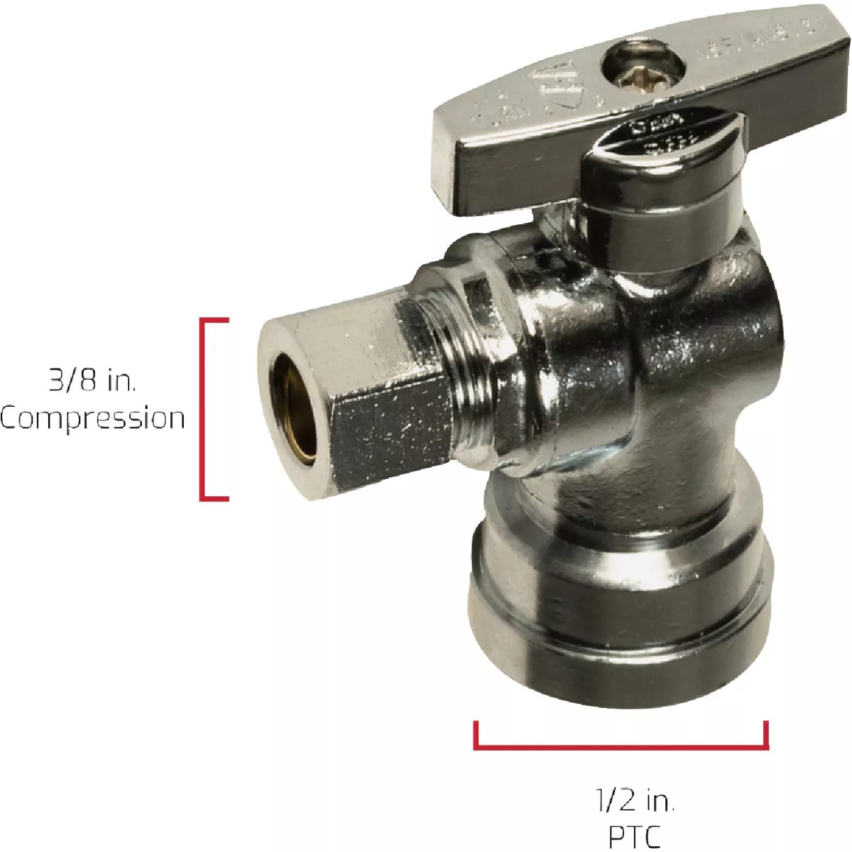 QuickFitting 1/2 In. Push-to-Connect x 3/8 In. O.D. Compression Chrome Plated Brass Quarter-Turn Angle Stop Valve - photo 5