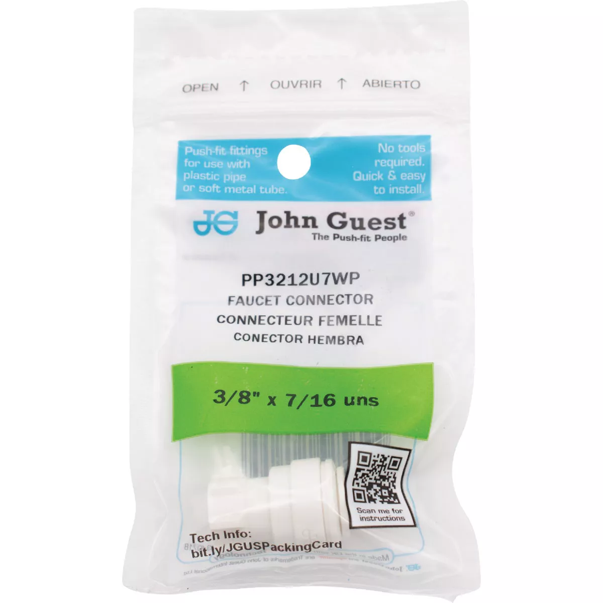 SharkBite John Guest 3/8 In. x 7/16 UNS Polypropylene Faucet Connector - photo 2