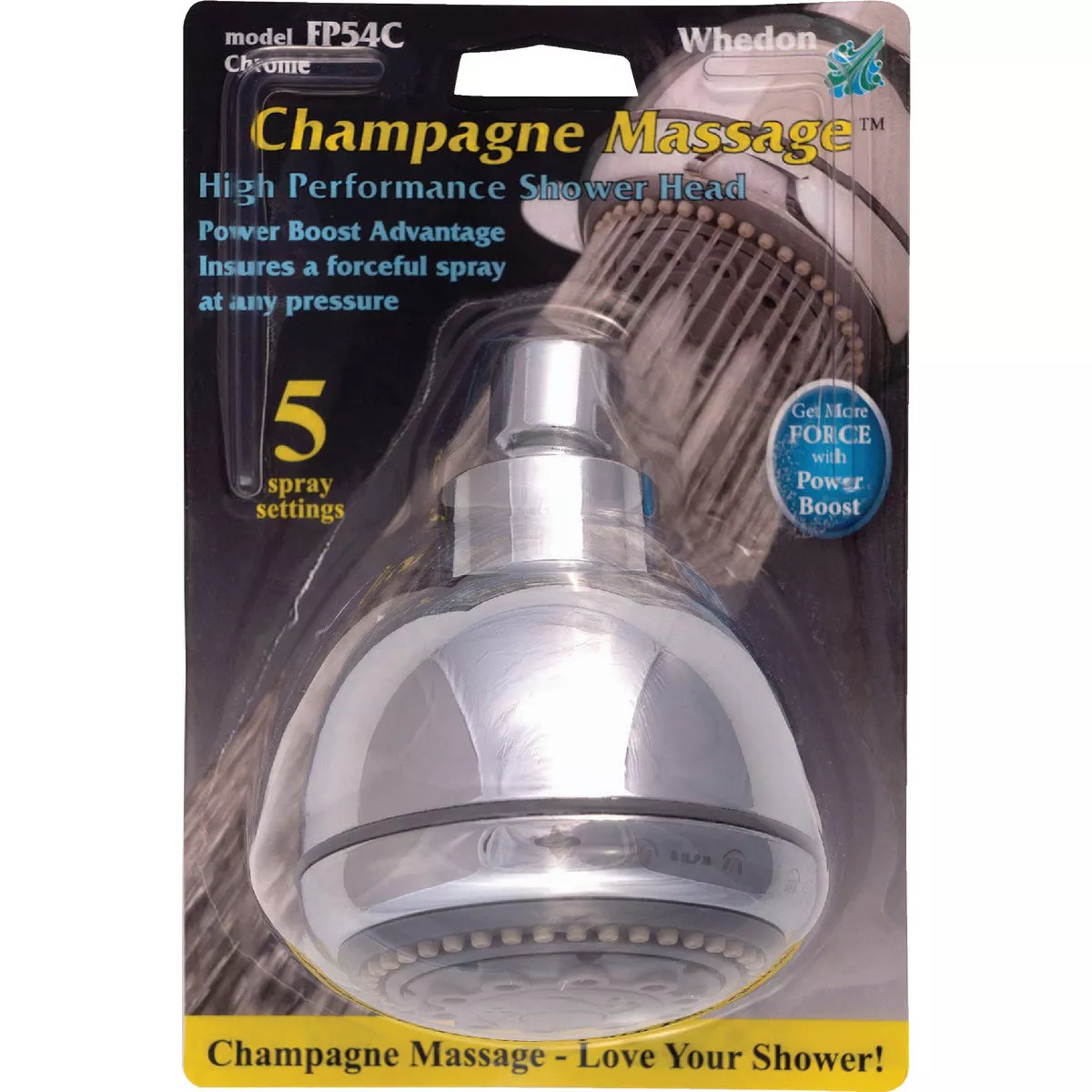 Whedon Champagne Massage 5-Spray 2.5 GPM Fixed Shower Head, Chrome - photo 2