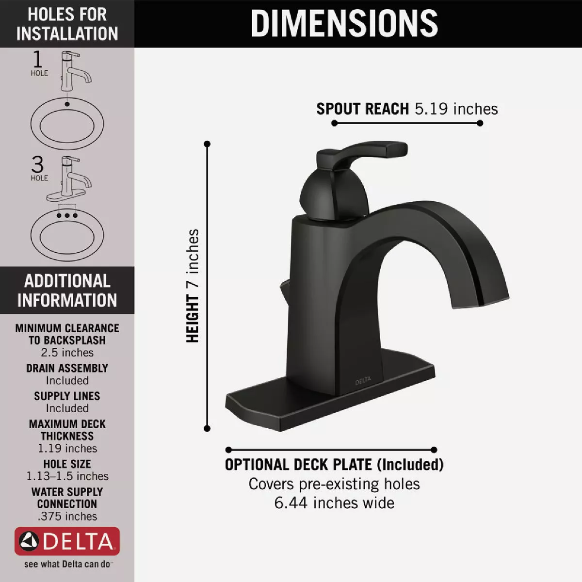 Delta Flynn Matte Black 1-Handle Lever Centerset Bathroom Faucet with Pop-Up - photo 2