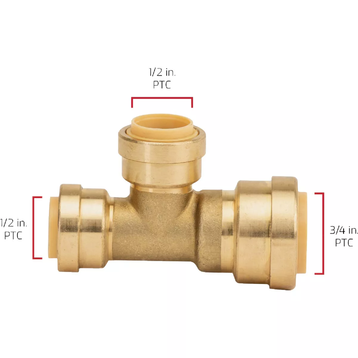 QuickFitting 3/4 In. x 1/2 In. x 1/2 In. Push-to-Connect Brass Reducing Tee - photo 6