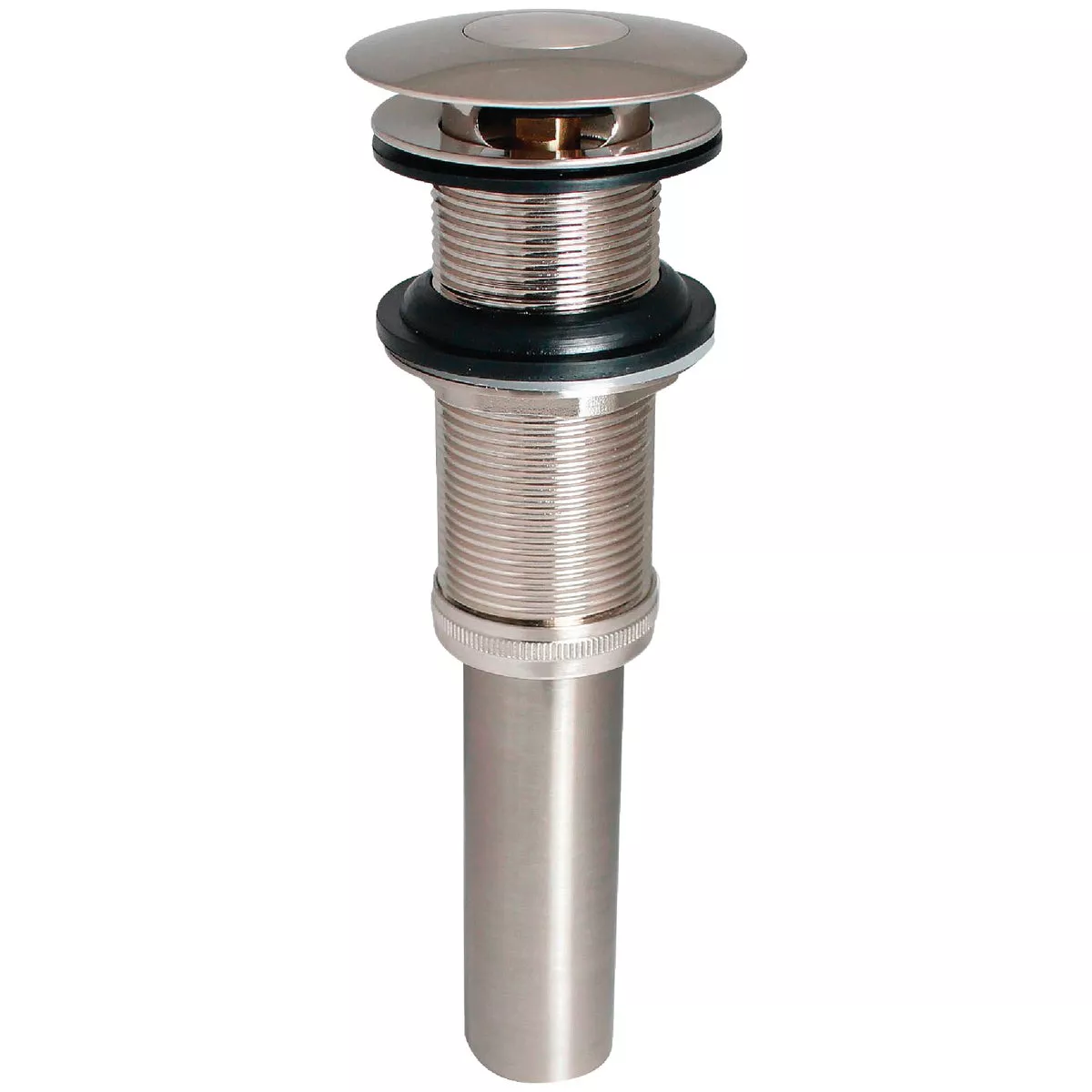 Keeney 1-1/4 In. Brushed Nickel Brass Universal Push Button Bathroom Sink Drain without Overflow