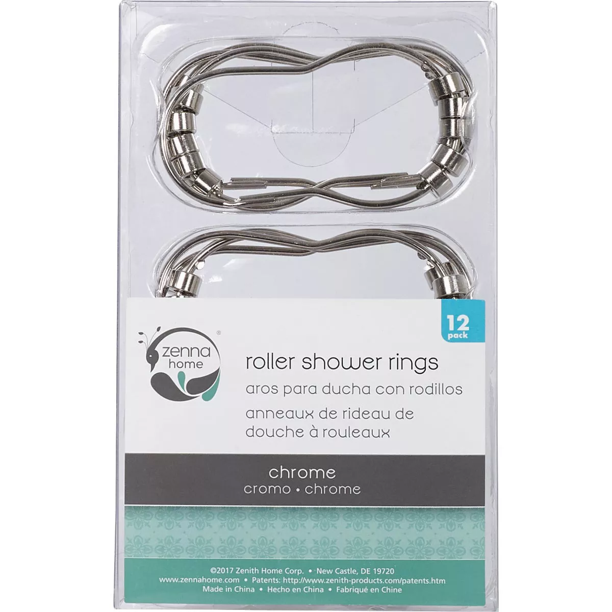 Zenith Zenna Home Chrome Roller Shower Curtain Hook (12 Count) - photo 3