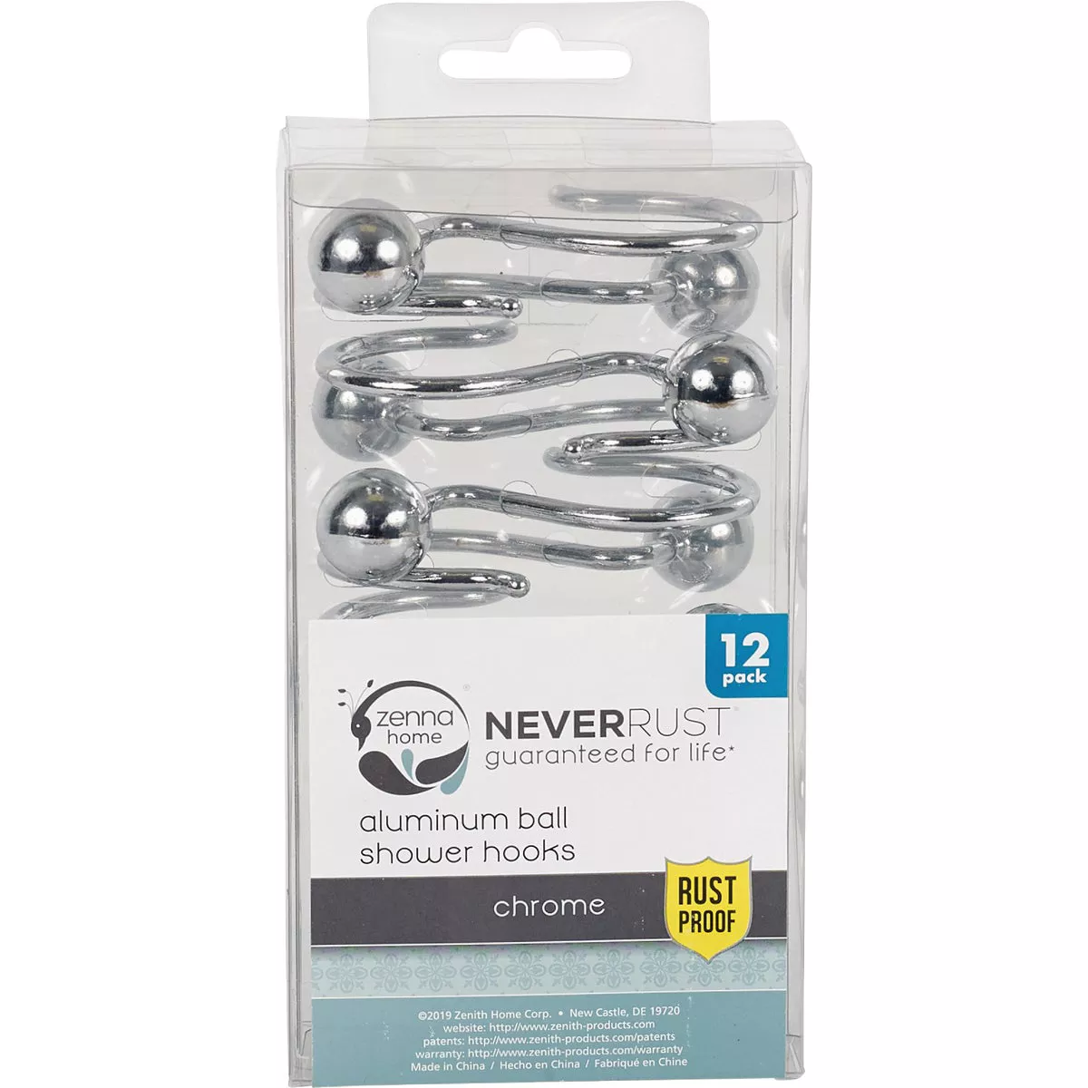 Zenna Home Chrome Ball End Shower Curtain Hook (12-Count) - photo 3