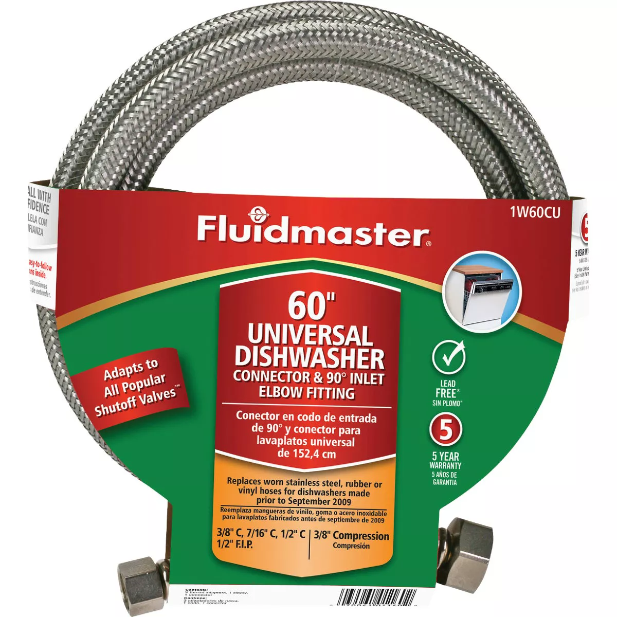 Fluidmaster Universal Fit 60 In. L Braided Stainless Steel Dishwasher Connector - photo 4