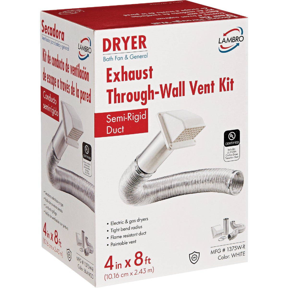 Lambro 4 In. x 8 Ft. SemiRigid Duct Exhaust ThroughWall Dryer Vent