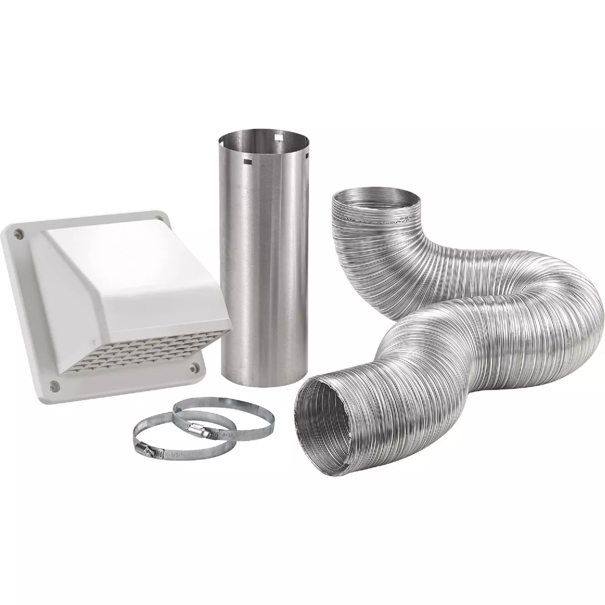 Lambro 4 In. x 8 Ft. Semi-Rigid Duct Exhaust Through-Wall Dryer Vent Kit, White (5-Piece) - photo 3