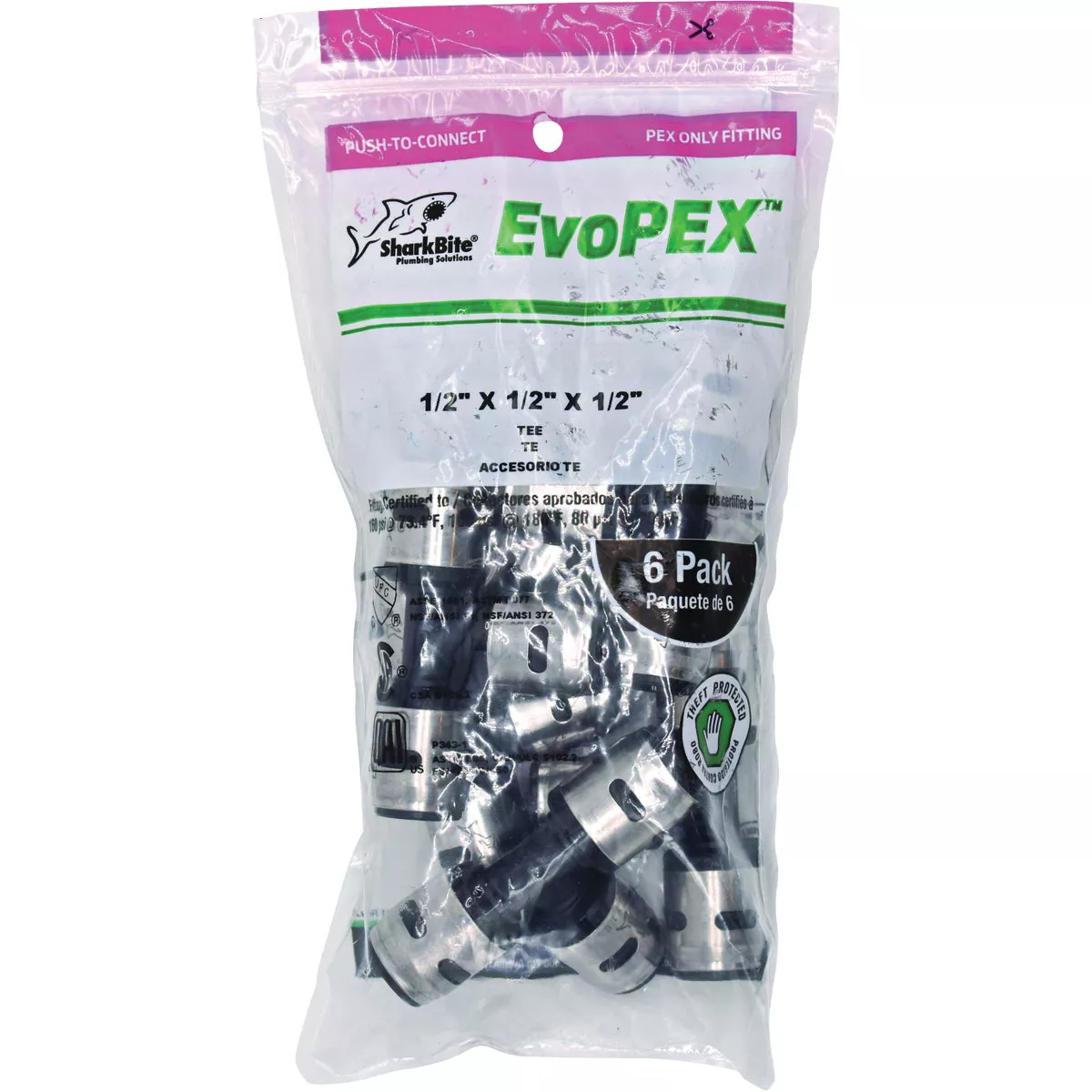 SharkBite EvoPex 1/2 In. x 1/2 In. x 1/2 In. Push-to-Connect Plastic Tee (6-Pack) - photo 2