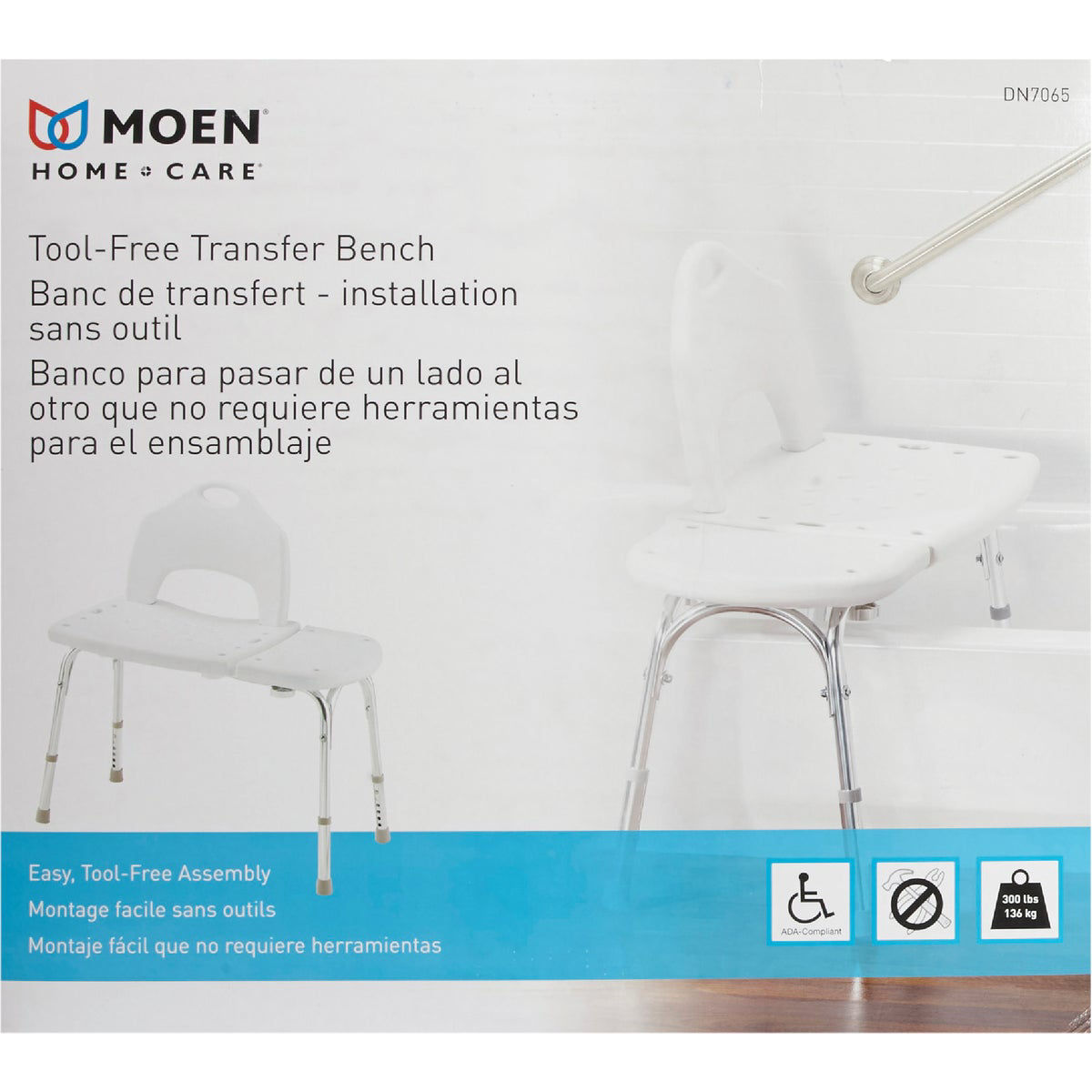 Moen Home Care 400 Lb. Capacity Transfer Bench Shower Tub Seat