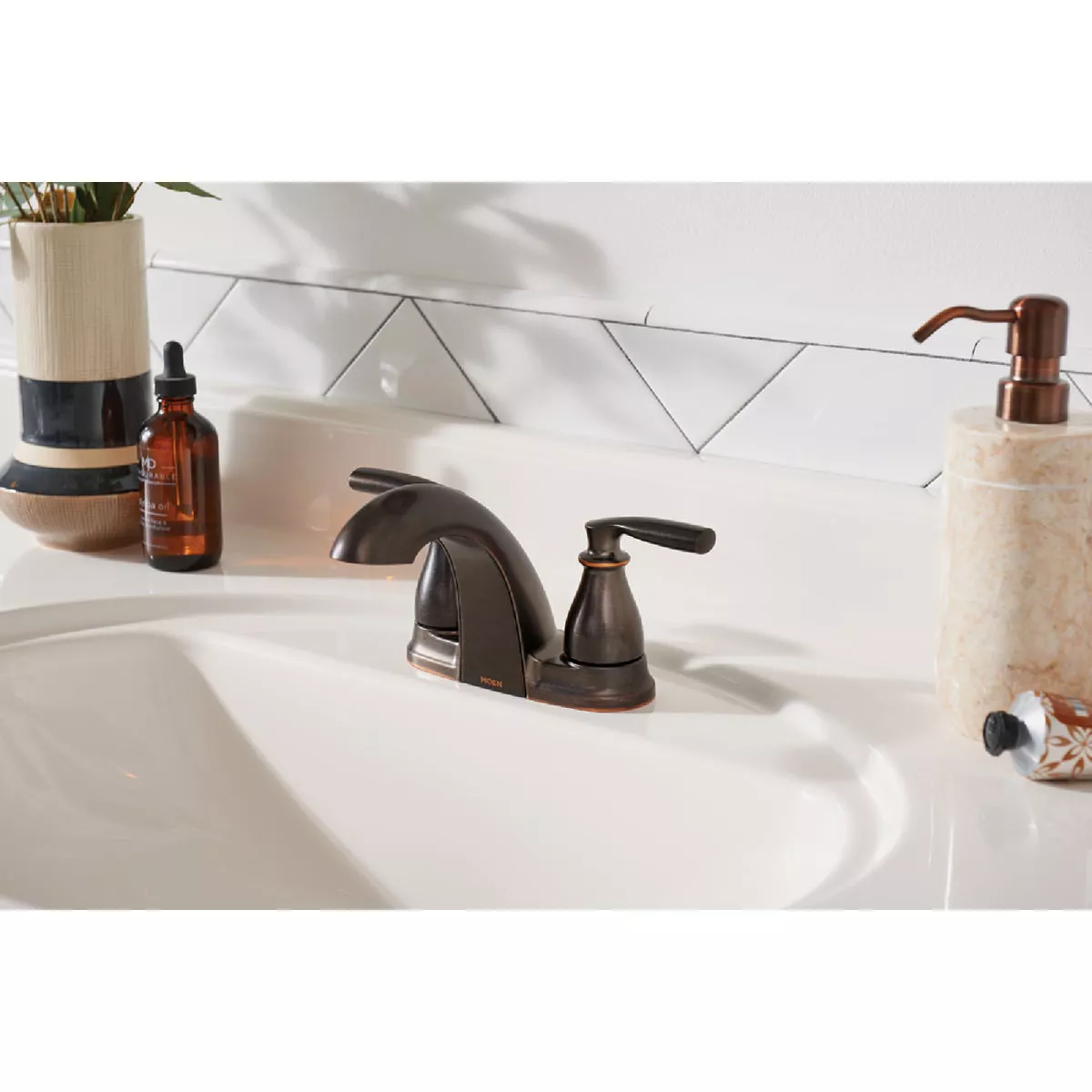 Moen Hilliard 2-Handle Lever Centerset Low Arc Bathroom Faucet, Mediterranean Bronze - photo 3