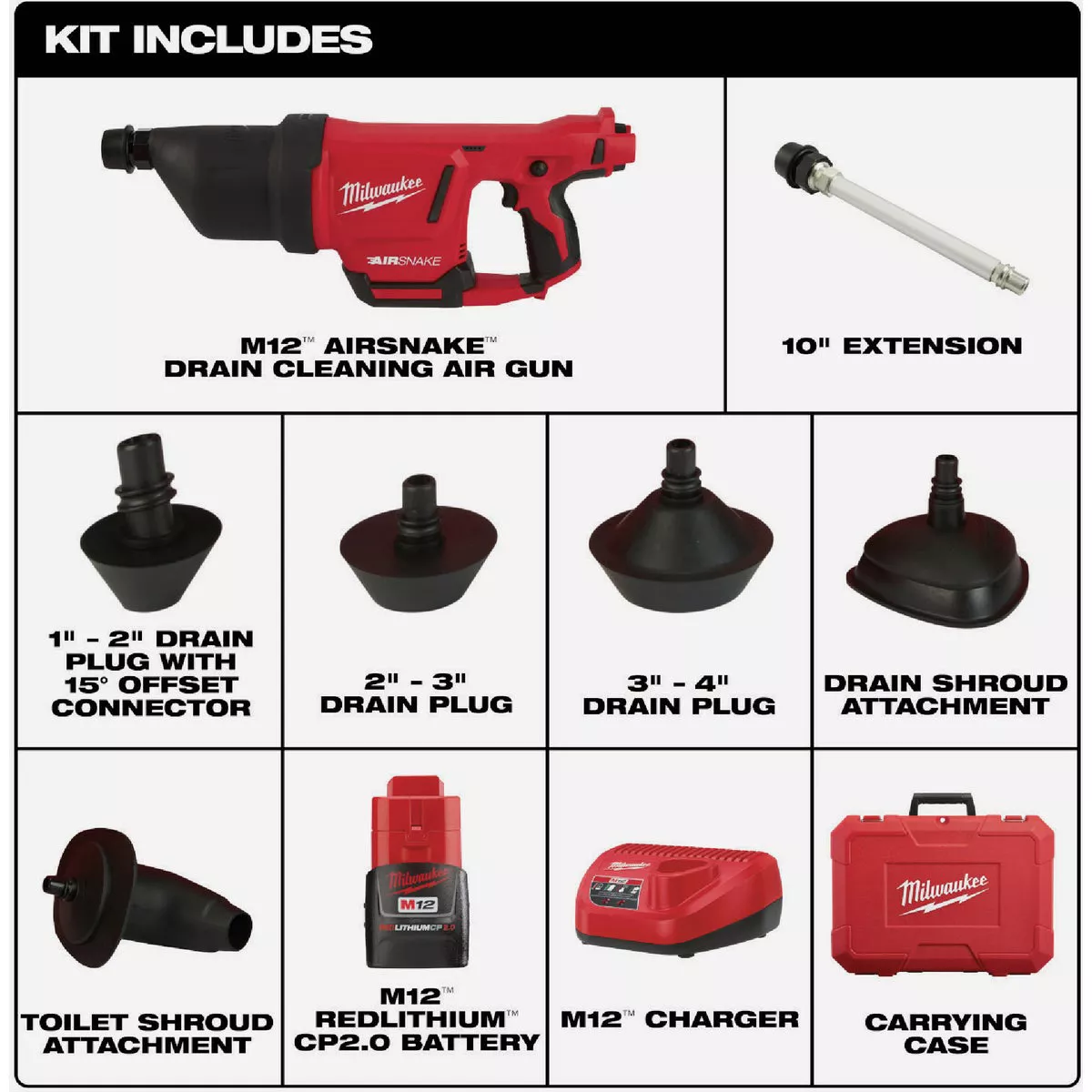 Milwaukee M12 AIRSNAKE Drain Cleaning Air Gun Kit - photo 2