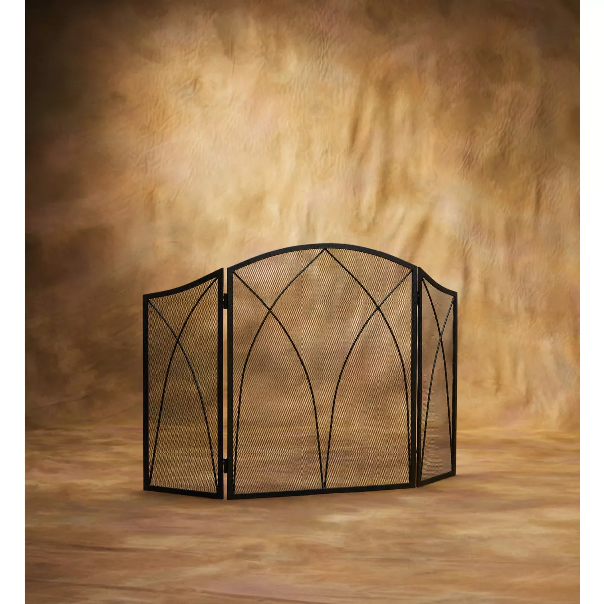 Home Impressions 3-Panel Black Mesh Decorative Fireplace Screen - photo 3