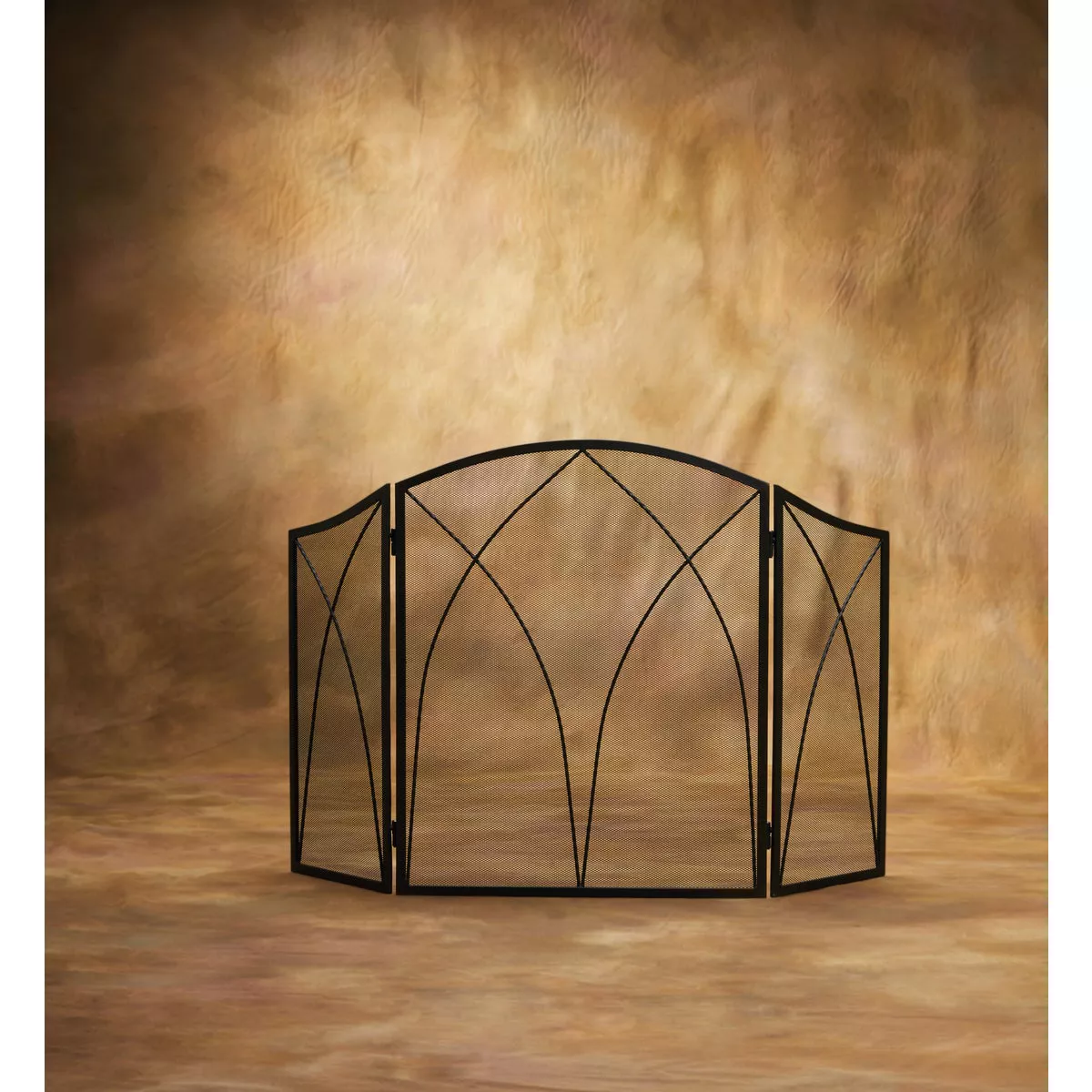 Home Impressions 3-Panel Black Mesh Decorative Fireplace Screen - photo 2