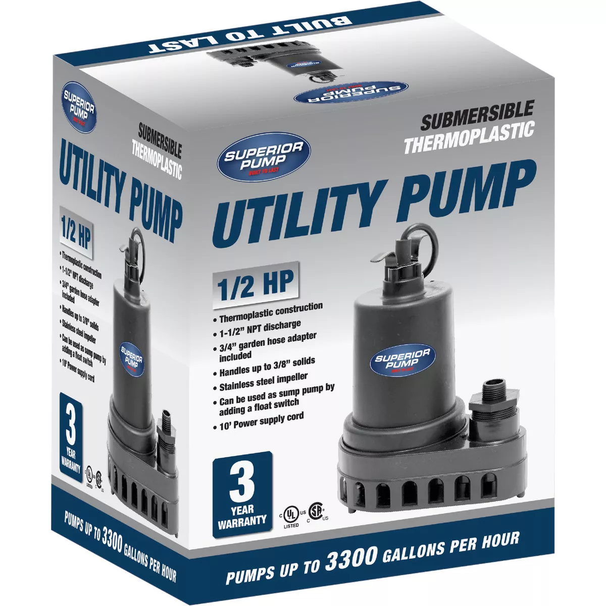 Superior Pump 1/2 HP 3300 GPH Thermoplastic Submersible Utility Pump - photo 3