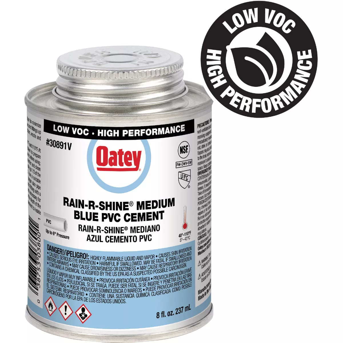 Oatey Rain-R-Shine 8 Oz. Low Voc Medium Bodied Blue PVC Cement
