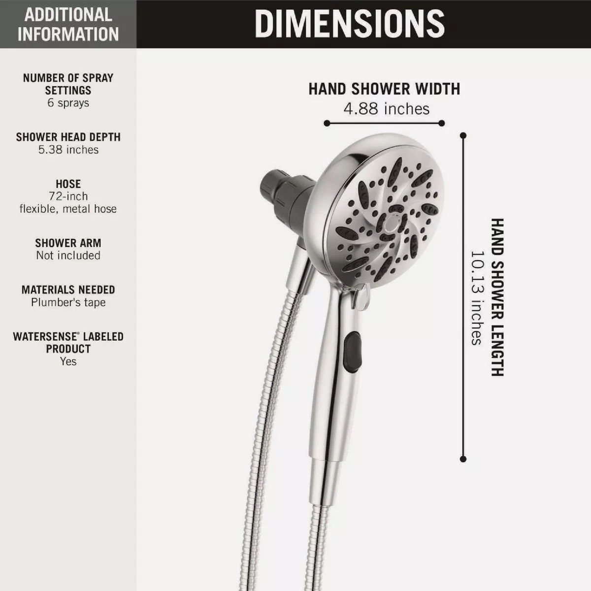 Delta SureDock 6-Spray 1.75 GPM Magnetic Hand Shower, Chrome - photo 3