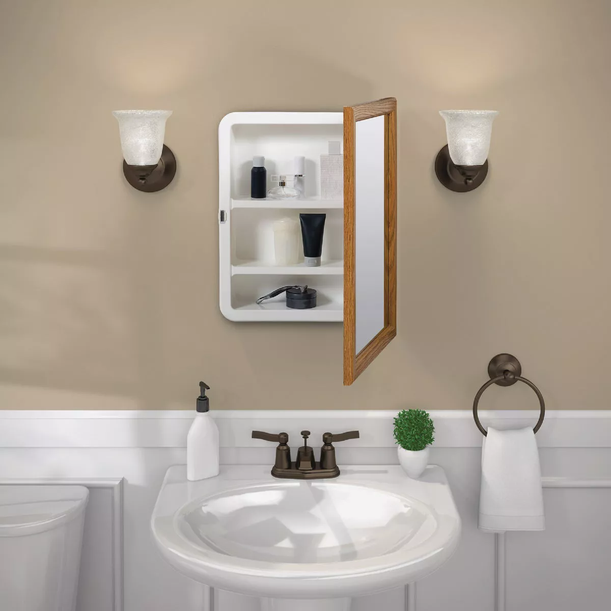 Zenith Oak 16.13 in W x 21.75 in H x 4.5 in D Single Mirror Surface/Recess Mount Framed Medicine Cabinet - photo 4