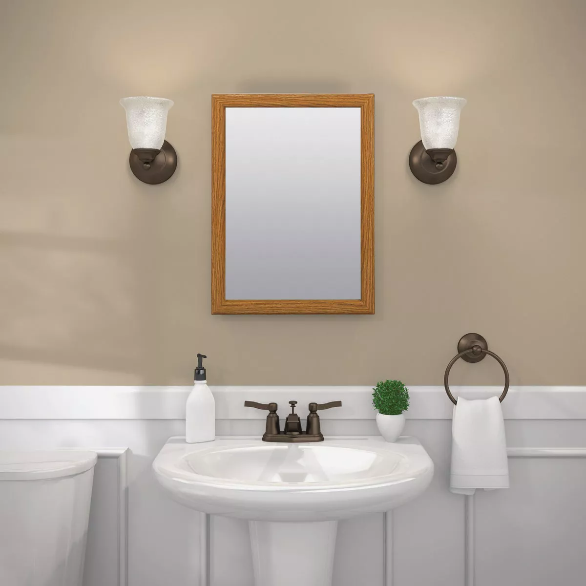Zenith Oak 16.13 in W x 21.75 in H x 4.5 in D Single Mirror Surface/Recess Mount Framed Medicine Cabinet - photo 3