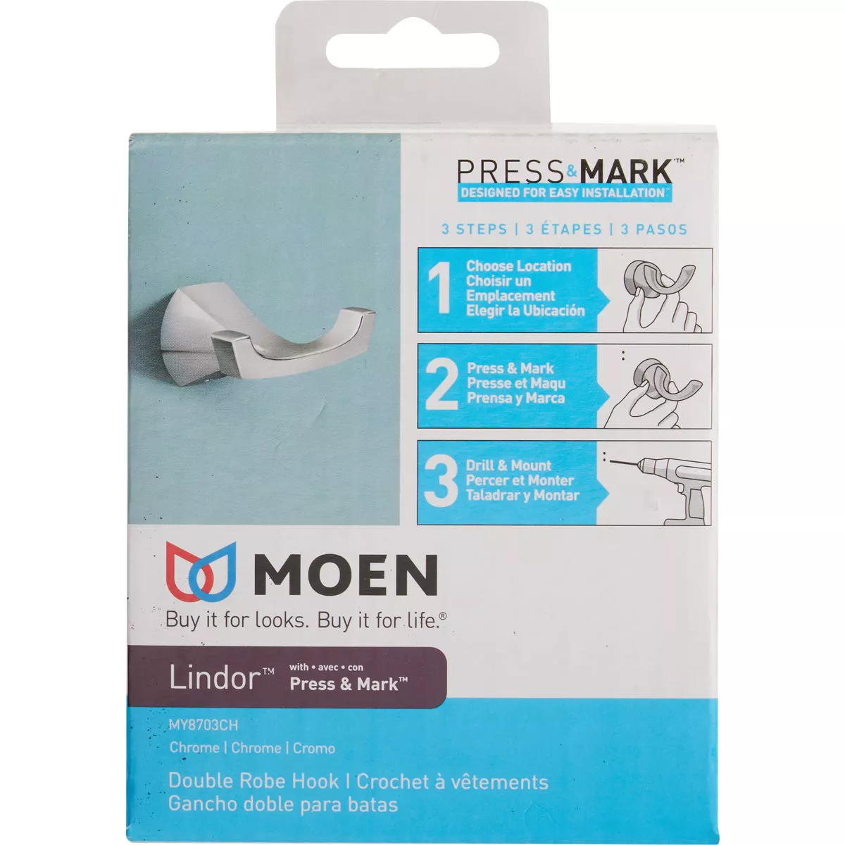 Moen Lindor Double Robe Hook, Chrome - photo 2