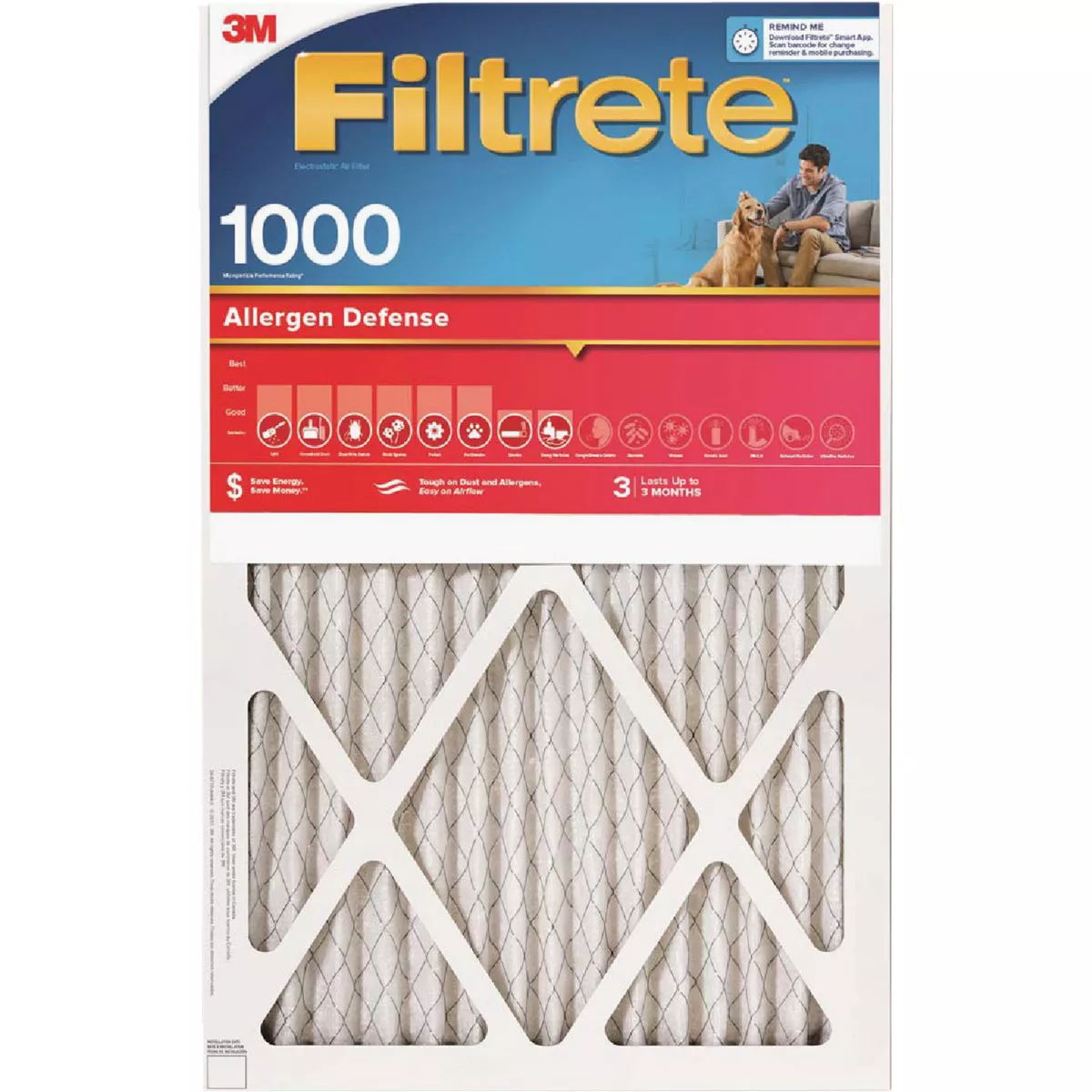 3M Filtrete 16 In. x 16 In. x 1 In. Allergen Defense 1000/1085 MPR Furnace Filter