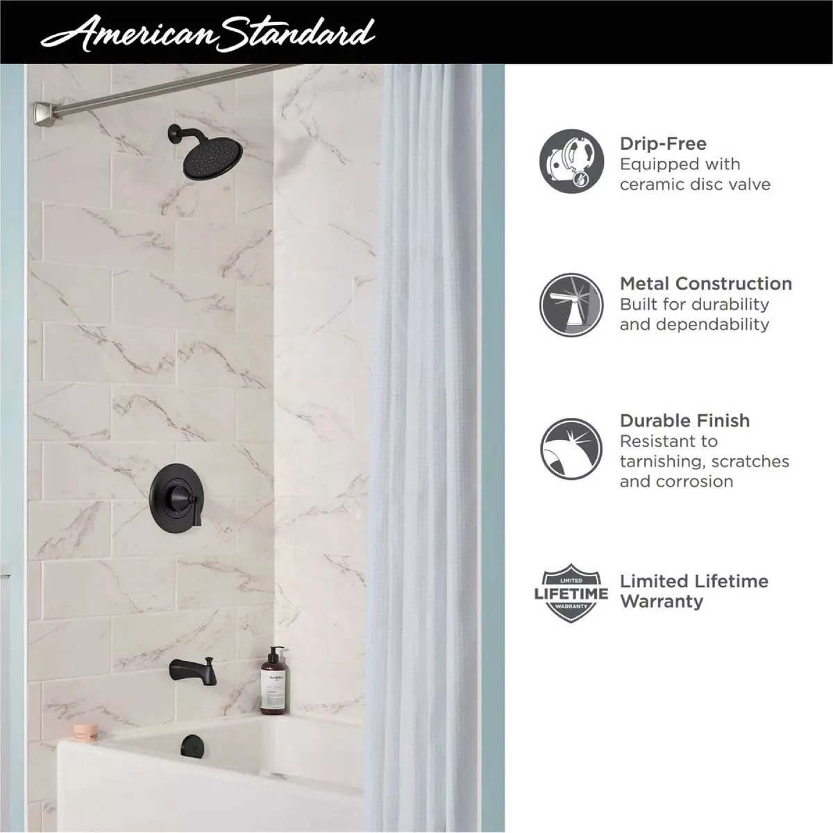 American Standard Glenmere Matte Black Single-Handle Lever Tub & Shower Faucet - photo 4