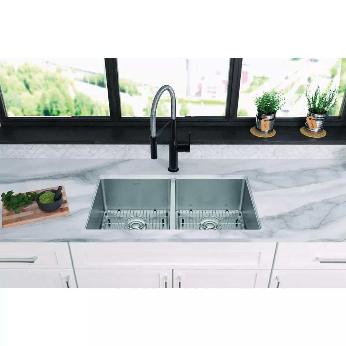 Elkay Crosstown 18 Ga. Stainless Steel 33 In. x 22 In. x 9 In. Equal Double Bowl Dual Mount Kitchen Sink Kit - photo 2
