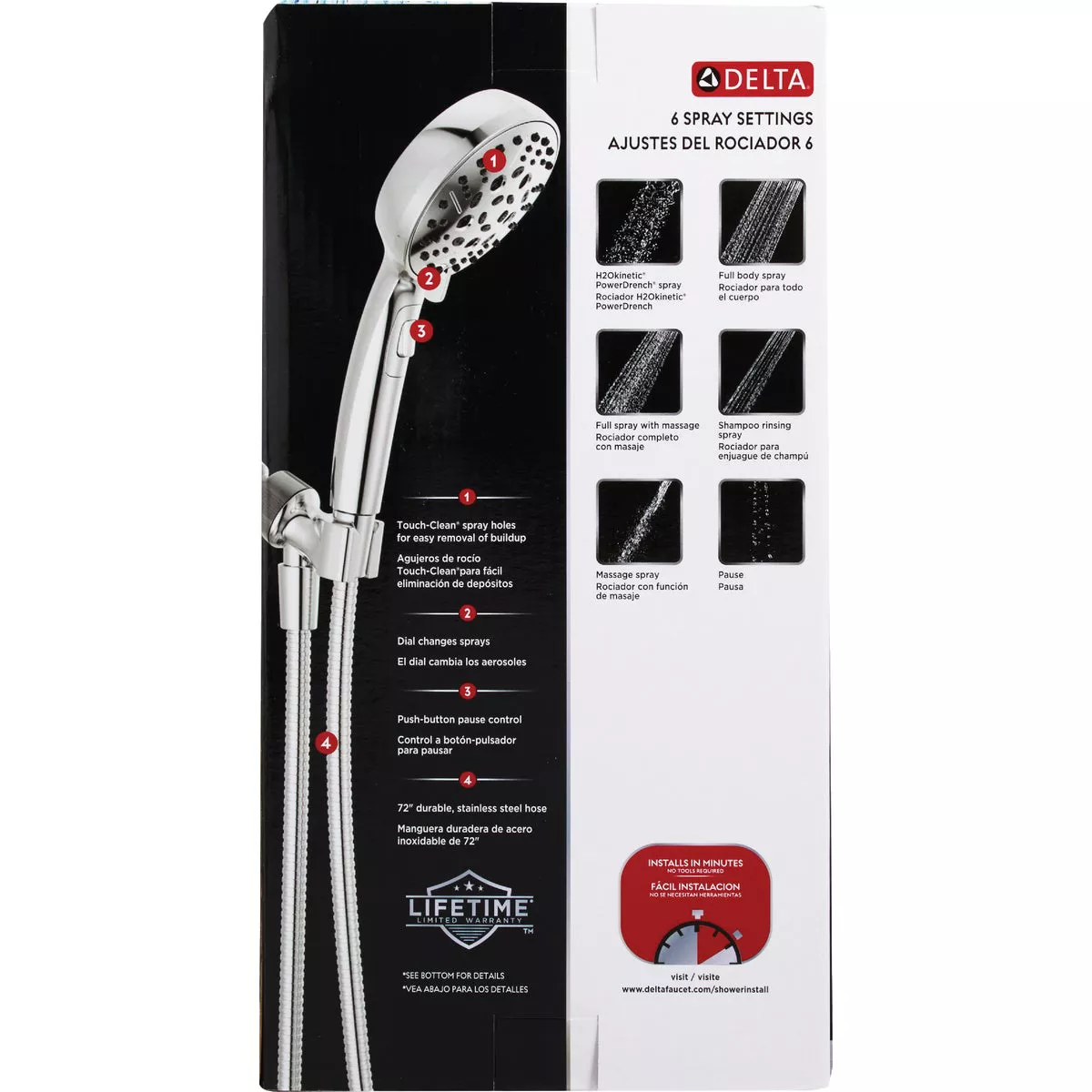 Delta H2Okinetic 6-Setting 1.75GPM Handheld Shower Head, Chrome - photo 3