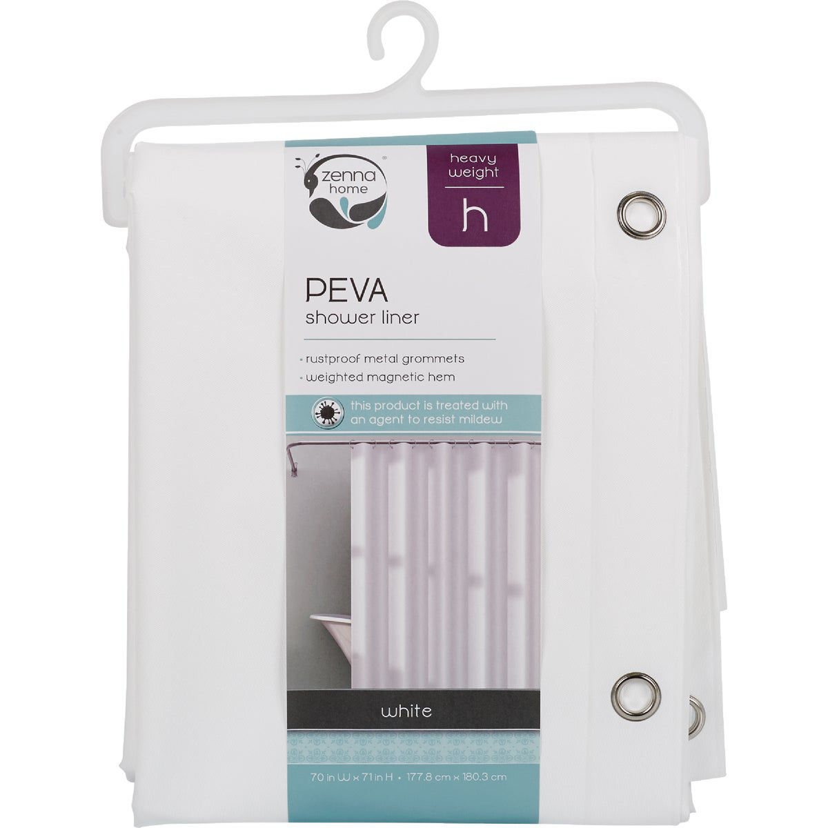 Zenith Zenna Home 70 In. x 71 In. White Heavyweight PEVA Shower Curtain