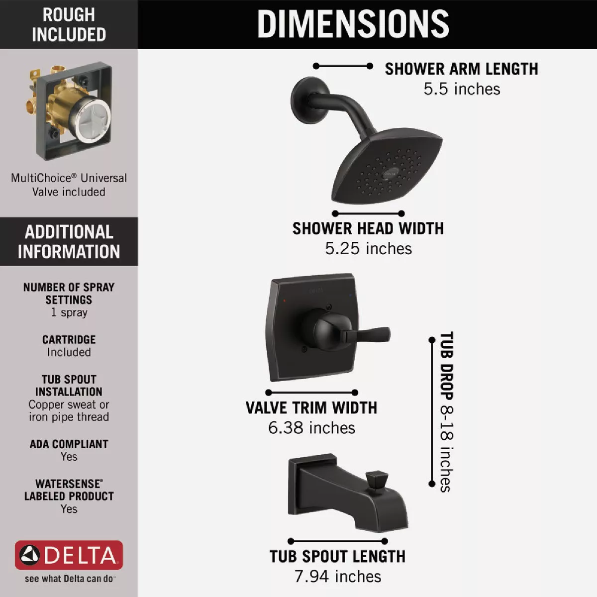 Delta Flynn Matte Black Single-Handle Tub and Shower Faucet - photo 2