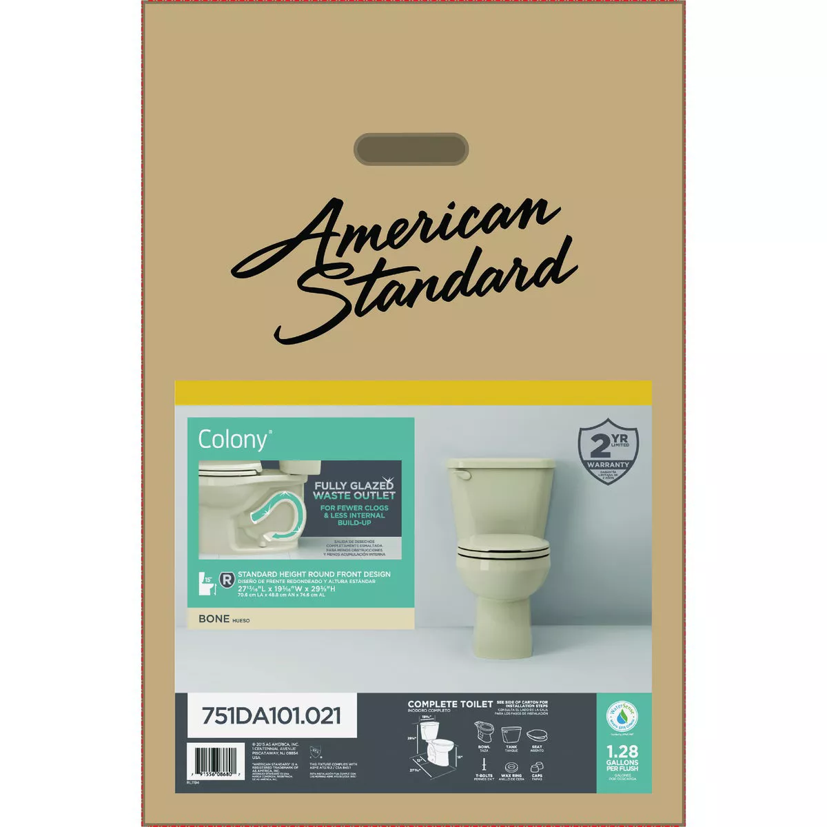 American Standard Colony3 Bone Round Bowl 1.28 GPF Toilet-to-Go - photo 2
