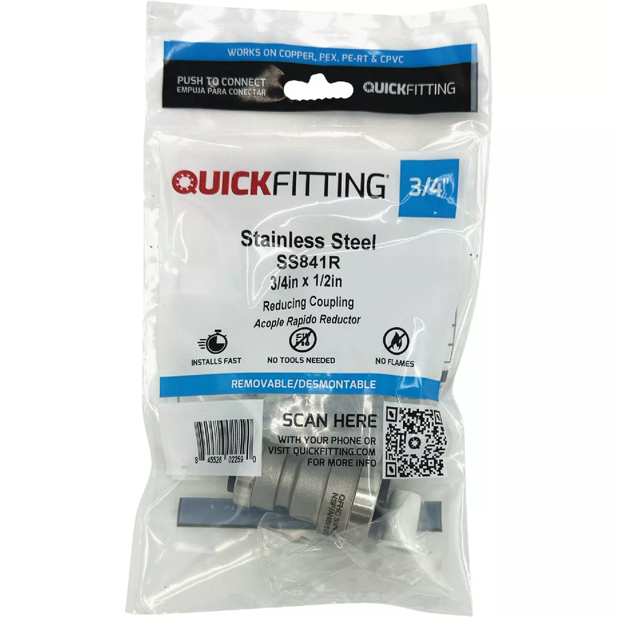 QuickFitting 3/4 In. x 1/2 In. Push-to-Connect Stainless Steel Reducing Coupling - photo 3