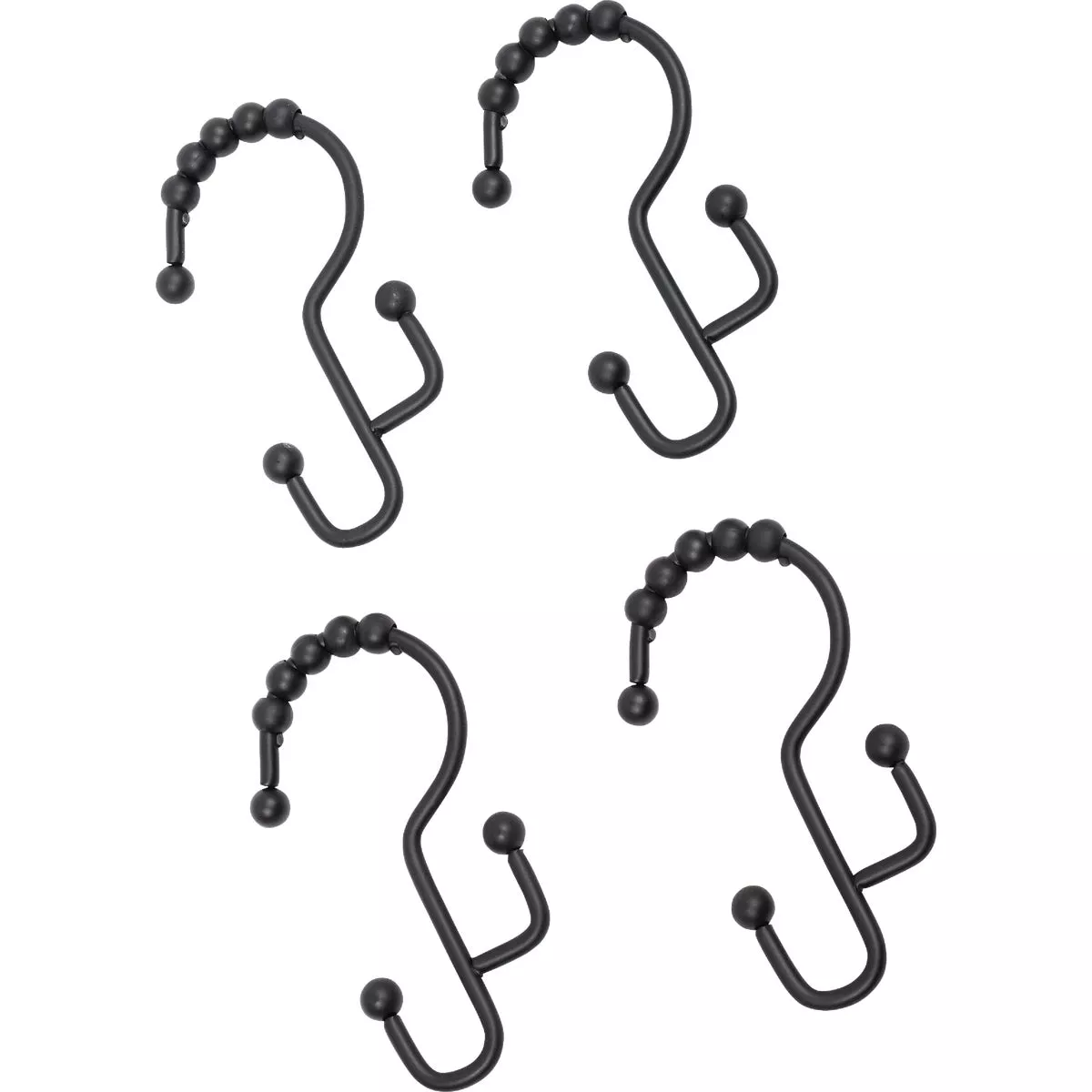 Zenith Zenna Home Matte Black Double Roller Shower Curtain Hook (12-Count)