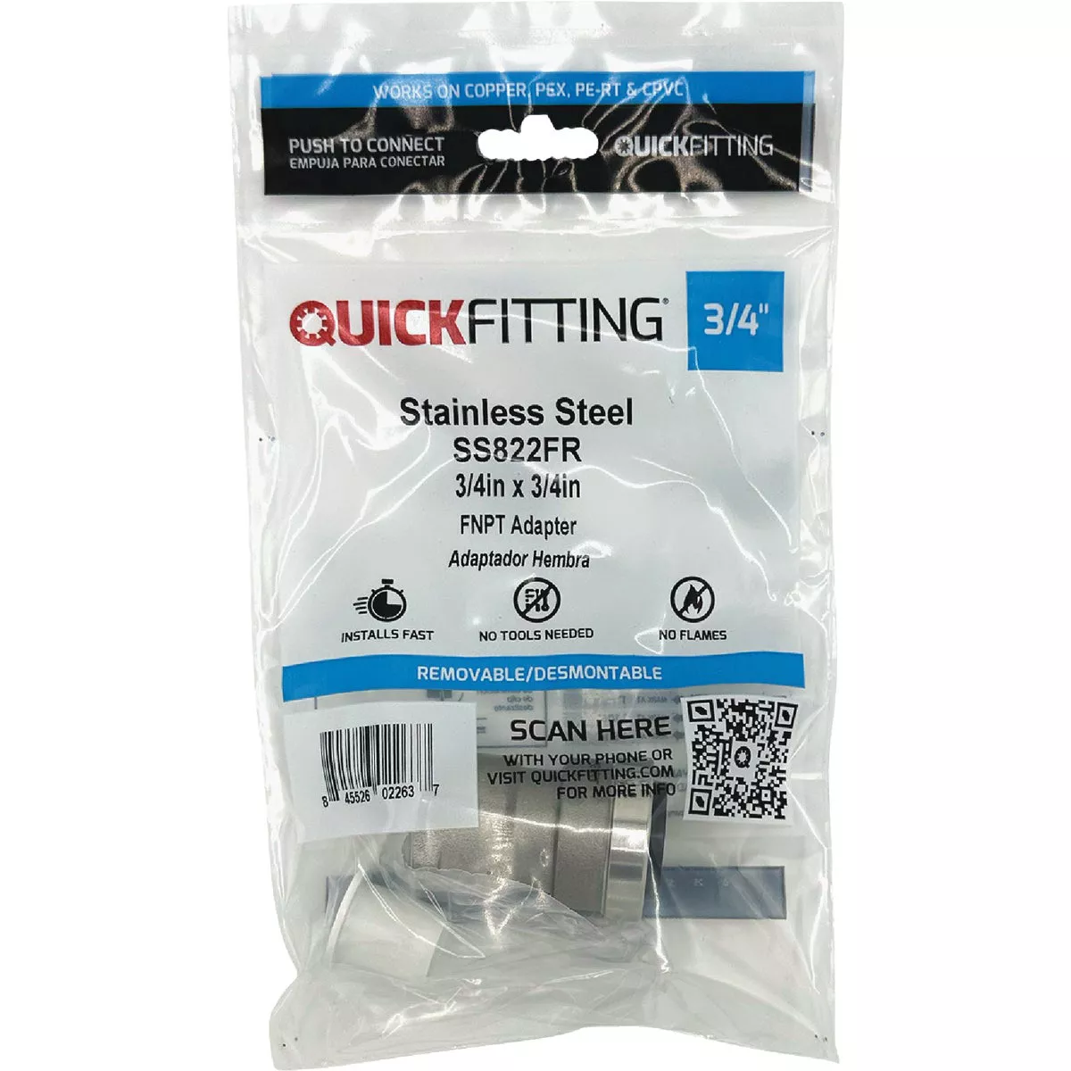 QuickFitting 3/4 In. Push-to-Connect x 3/4 In. FNPT Stainless Steel Straight Female Adapter - photo 3
