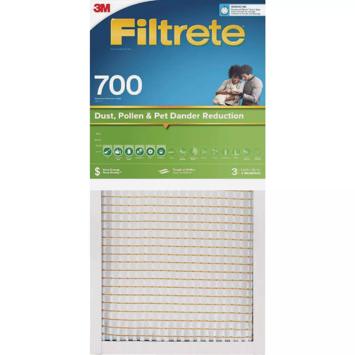 Filtrete 12 In. x 12 In. x 1 In. 700 MPR Dust, Pollen & Pet Dander Reduction Furnace Filter, MERV 8