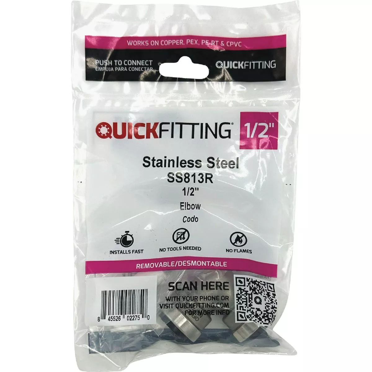 QuickFitting 1/2 In. x 1/2 In. Push-to-Connect Stainless Steel 90-Degree Elbow - photo 2