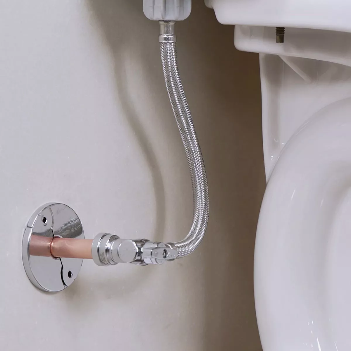 QuickFitting 1/2 In. Push-to-Connect Angle Stop Valve x 7/8 In. Ballcock x 12 In. Braided Stainless Steel Toilet Connector Hose - photo 2