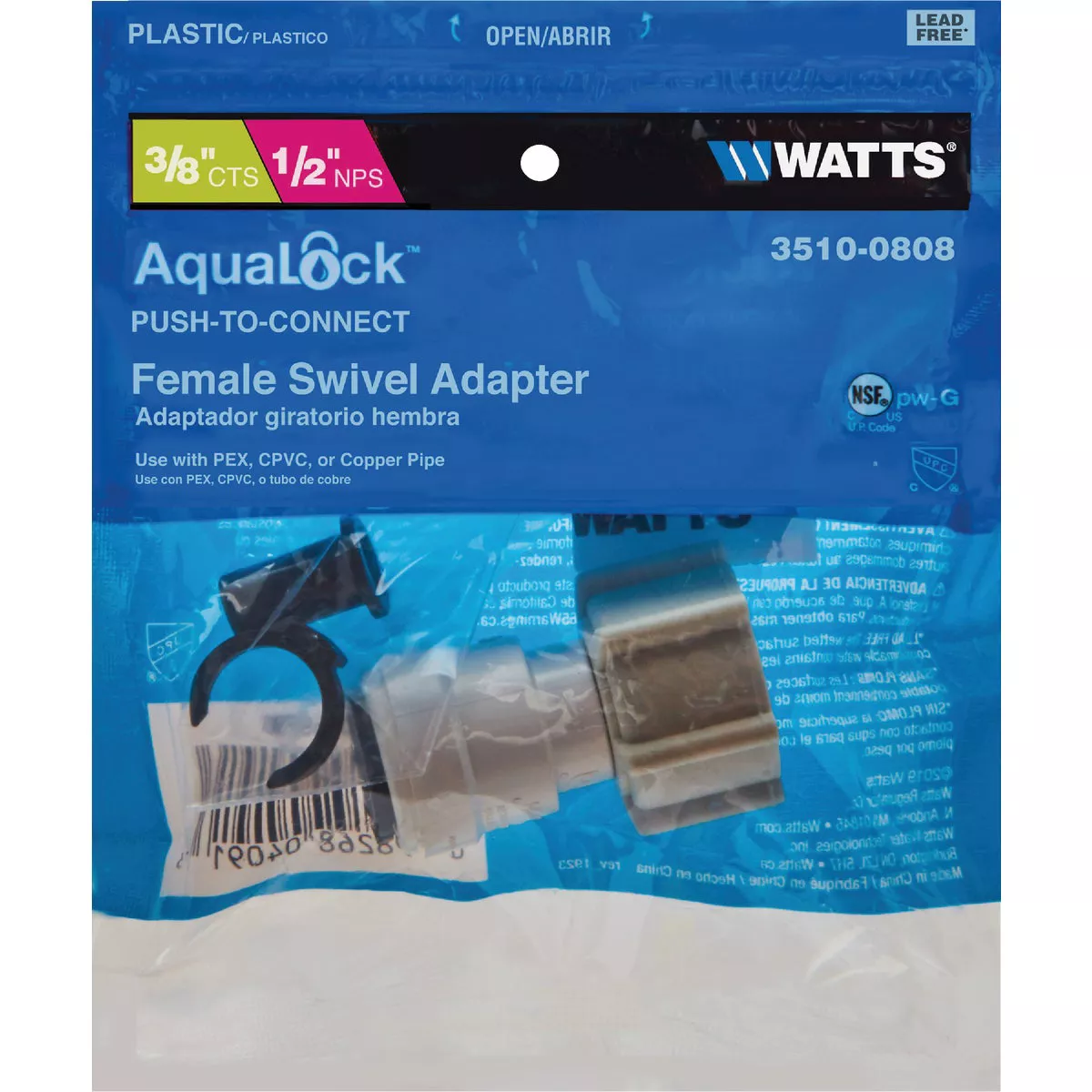 Watts Aqualock 3/8 In. CTS x 1/2 In. FPT Push-to-Connect Plastic Adapter - photo 2