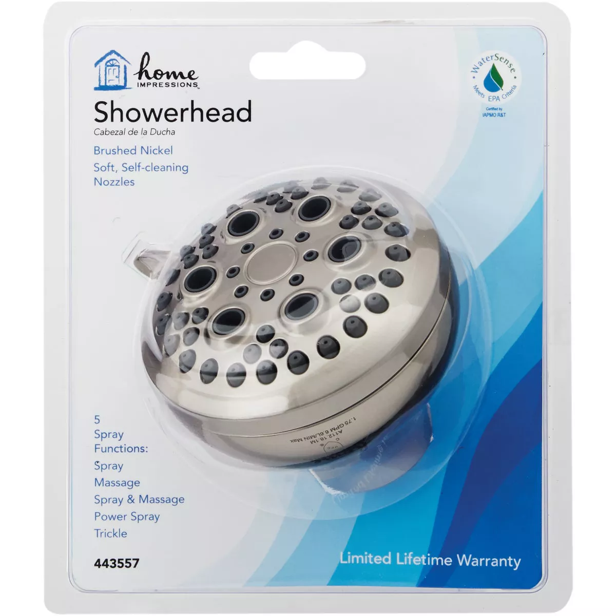 Home Impressions 5-Spray 1.8 GPM Fixed Shower Head, Brushed Nickel - photo 2