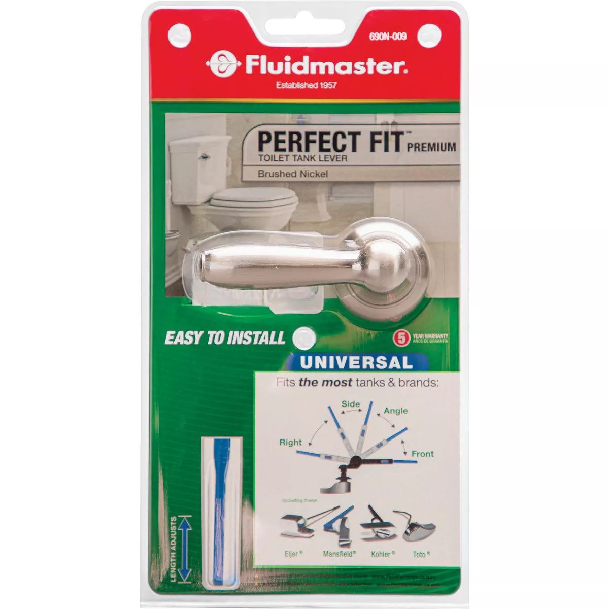 Fluidmaster Perfect Fit Premium Brushed Nickel Tank Lever with Plastic Telescoping Arm - photo 2