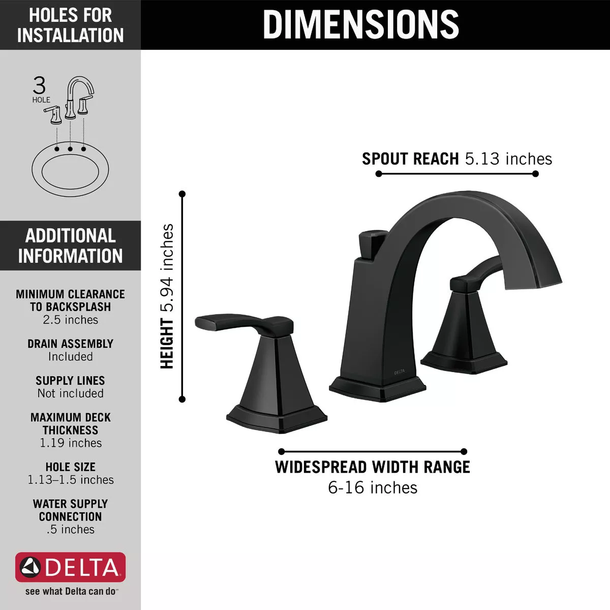 Delta Flynn 2-Handle Widespread Bathroom Faucet, Matte Black - photo 2
