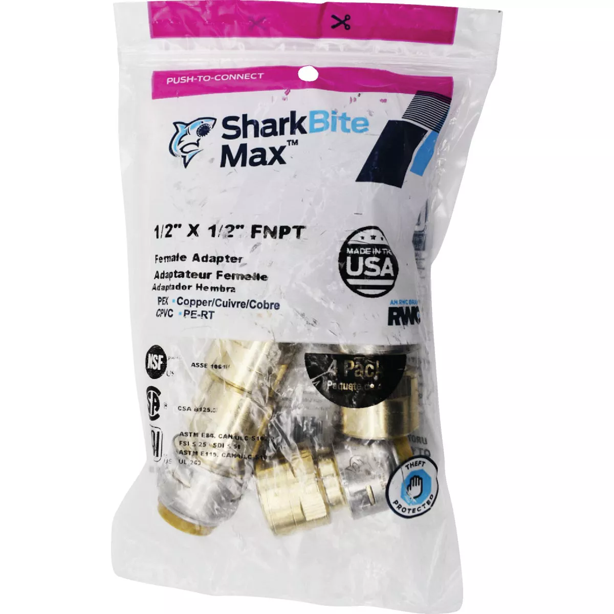 SharkBite 1/2 In. x 1/2 In. FNPT Straight Brass Push-to-Connect Female Adapter (4-Pack) - photo 2