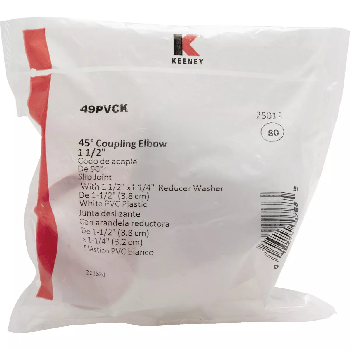 Keeney 1-1/2 In. White Polypropylene 45 Degree Elbow Coupling - photo 2