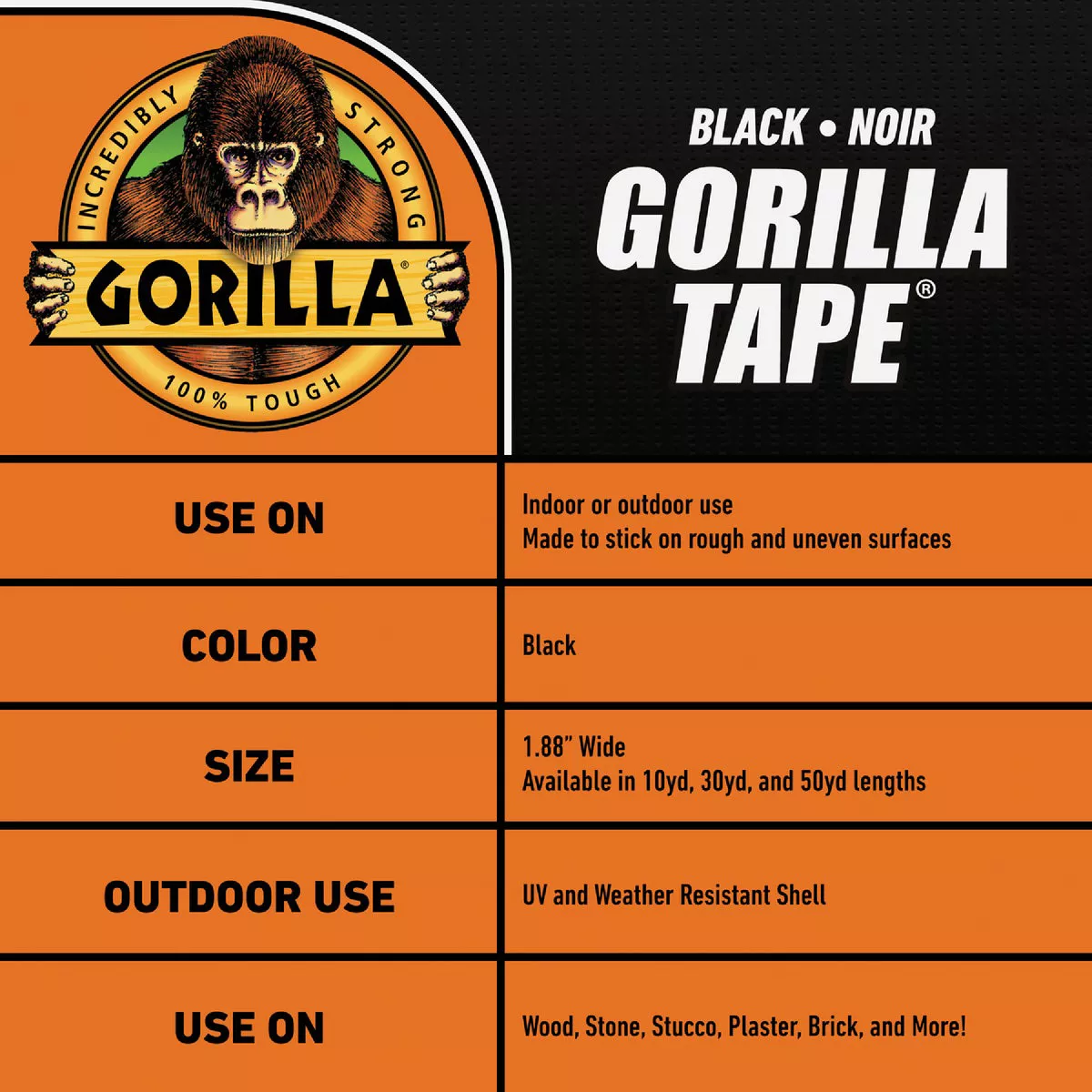 Gorilla 1.88 In. x 50 Yd. Heavy-Duty Duct Tape, Black - photo 5