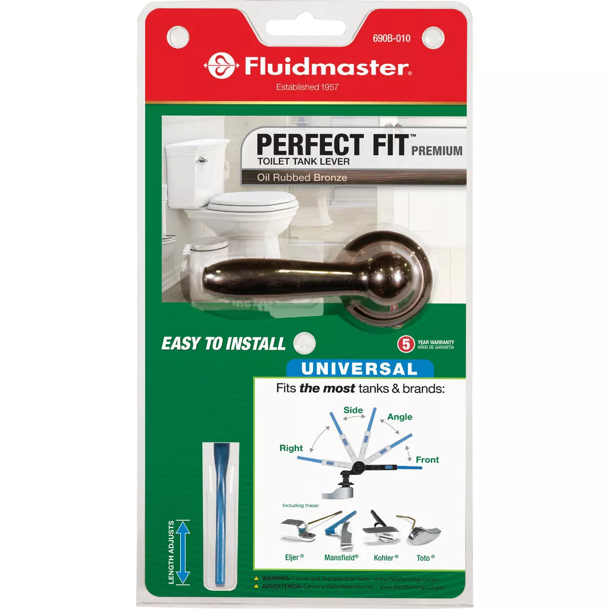 Fluidmaster Perfect Fit Premium Oil-Rubbed Bronze Tank Lever with Plastic Telescoping Arm - photo 2