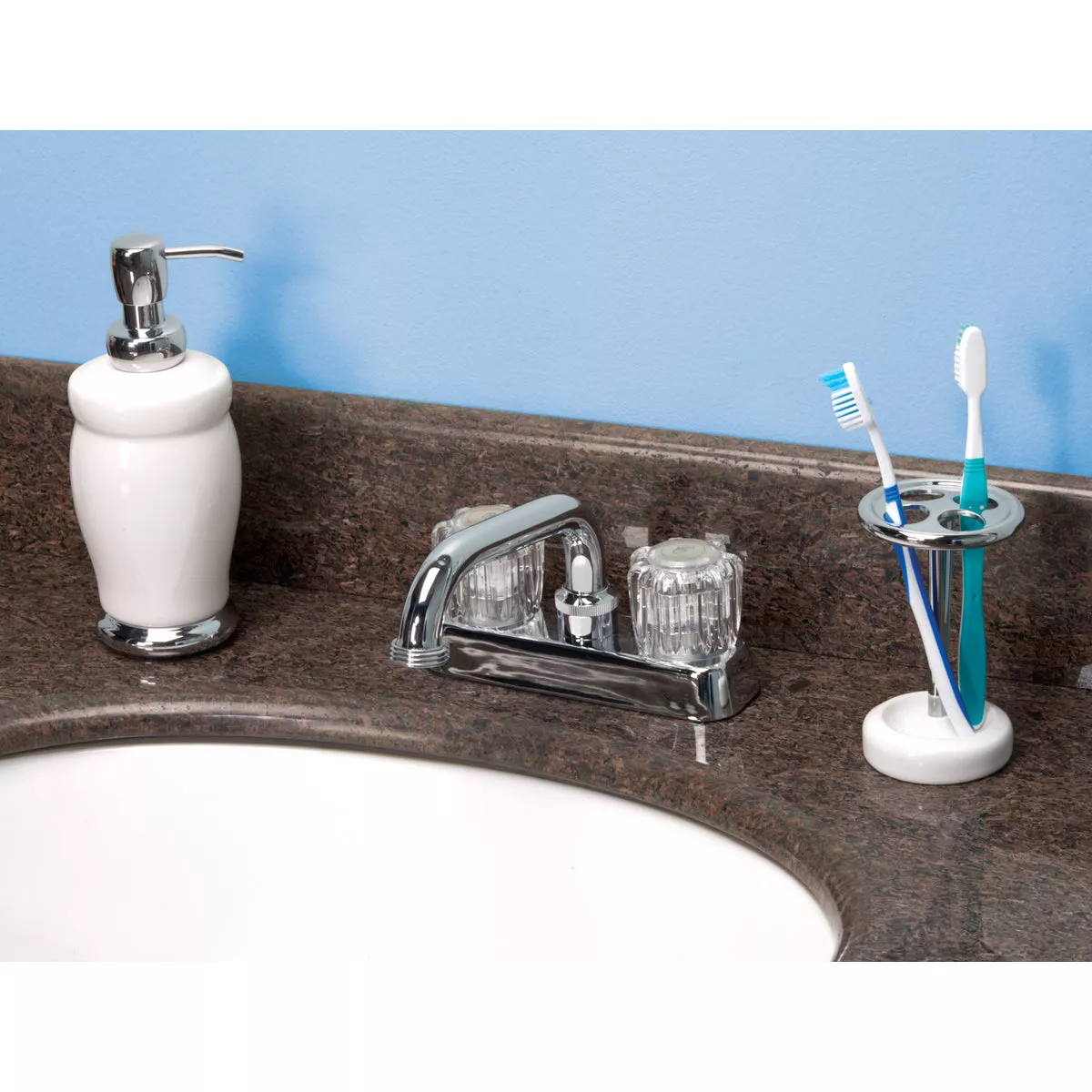 Home Impressions Chrome 4 In. Installation Solid Brass, Acrylic Handle Laundry Faucet - photo 2