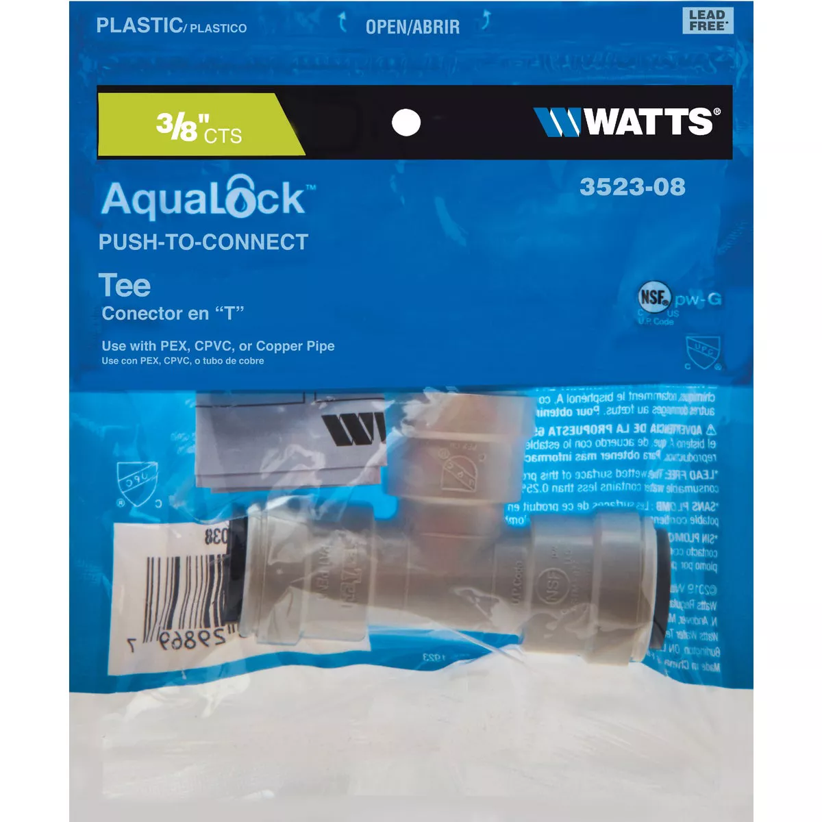 Watts 3/8 In. x 3/8 In. x 3/8 In. Quick Connect Plastic Tee - photo 2