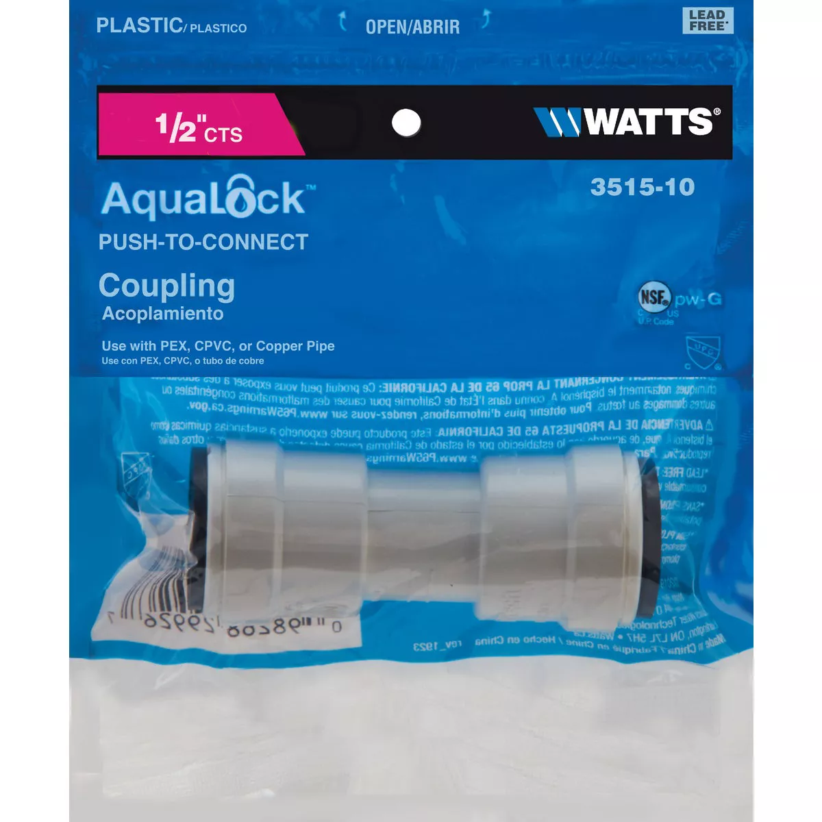 Watts 1/2 In. x 1/2 In. Quick Connect Plastic Coupling - photo 2